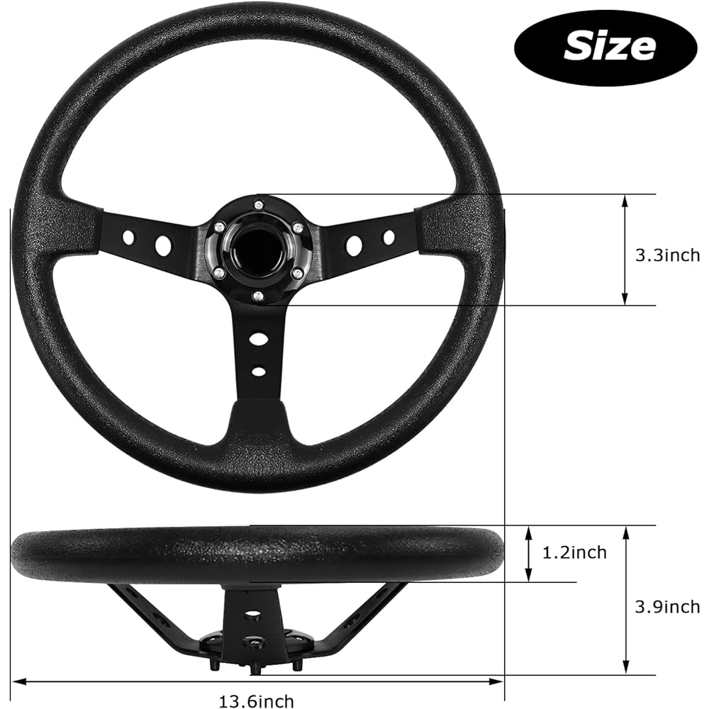 MOTAFAR Universal Racing Steering Wheel 13.6 inch 6 Bolt Grip Vinyl Leather Deep Dish Horn Race/Rally/Motor Sports (Black)
