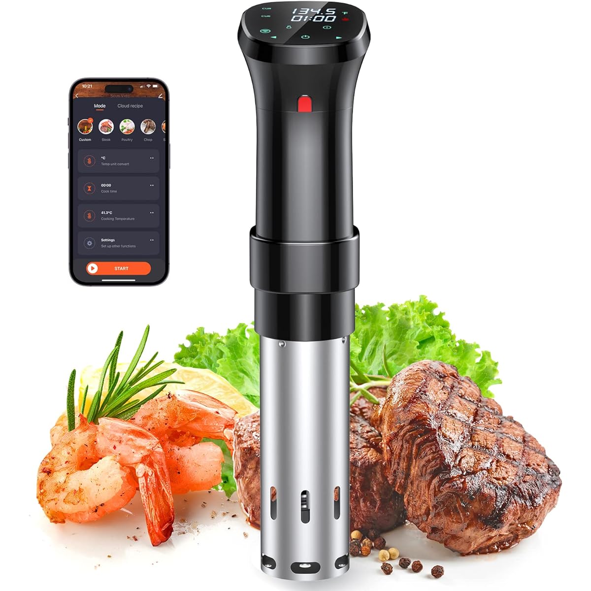 Low Temperature Cooker, WIFI Version, 1100 W, High Power, Low Temperature Cooker, Remote Control, 24 Hour Reservation Function, Vacuum Cooker, Slow Cooker, Recipes Included, Low Temperature Cooker,