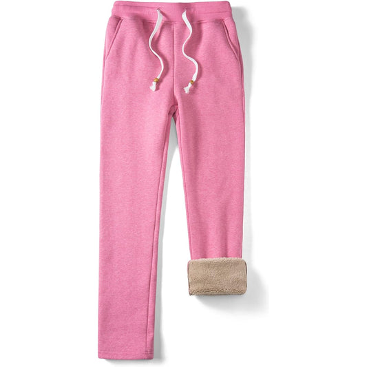[KEFITEVD] Women's Sweatpants, Boa Lining, Cold Weather Pants, Thick, Thermal, Easy Pants, Large Size, Jersey, Stretch, Elastic Waist, Pockets Included