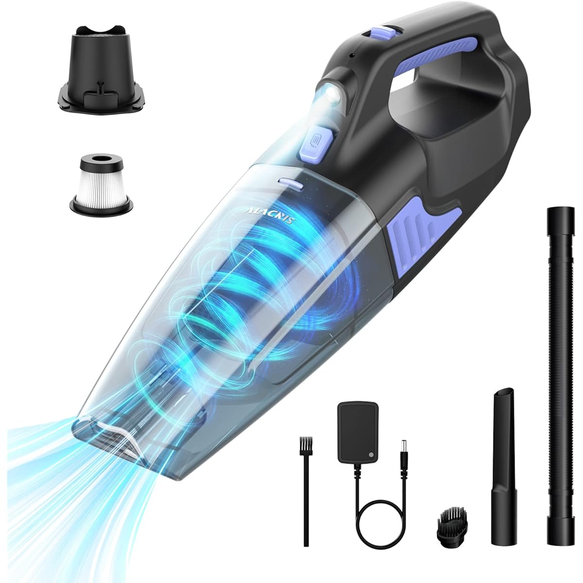 ALACRIS Handy Vacuum Cleaner, Car Vacuum Cleaner, Cordless, Powerful Suction Handy Vacuum Cleaner, 16000Pa, Mini Vacuum Cleaner, Car Cleaner, Powerful, USB Rechargeable, 35 Minutes Continuous Operation, Comes with LED Light, Lightweight, Compact, Low Noi