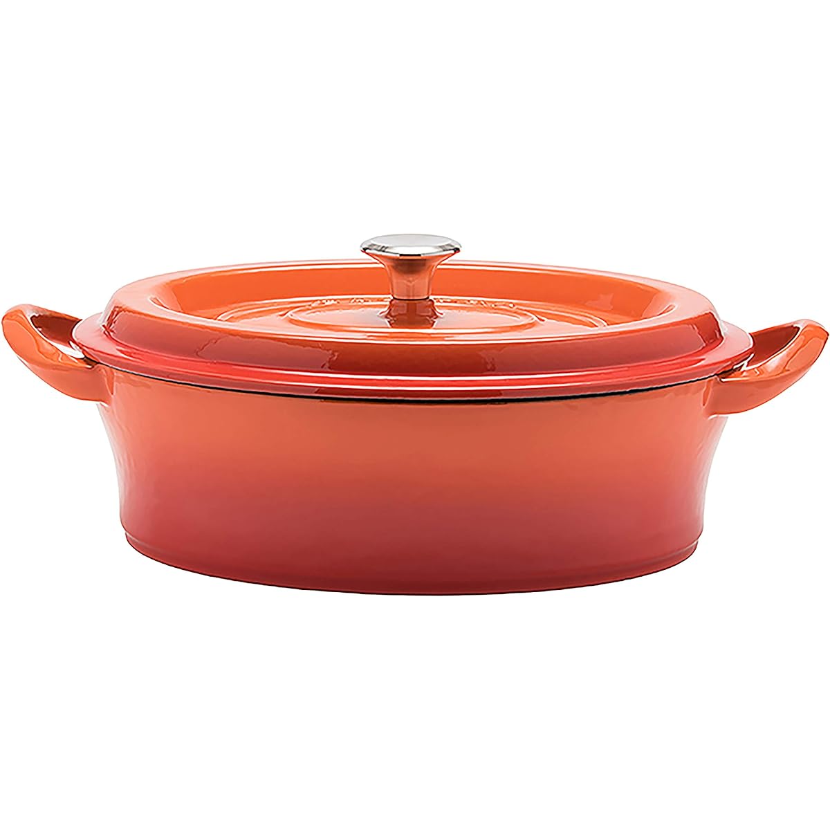GoodPlus+ Cast Pot Oval 26cm Shallow Orange Cast Enamel Pot Waterless Cooking Steam Circulation Enameled Exterior Special Matte Enameled Interior Stainless Steel Knobs Recipe Book Included Compatible with All IH Heat Sources Oval