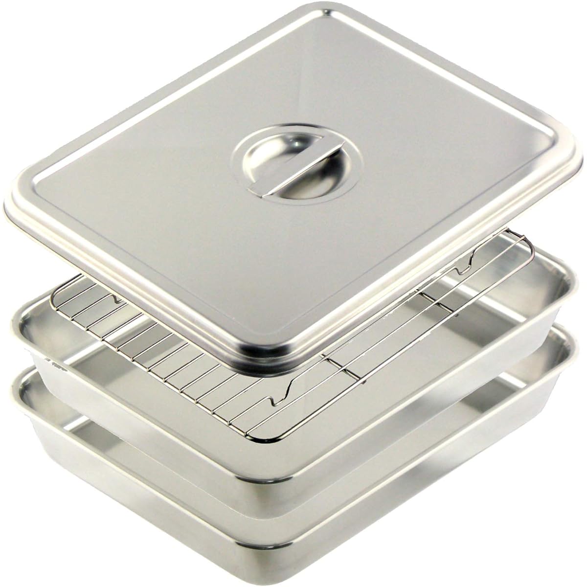 Nagao Tsubame Sanjo Square Bat Lid Net L Size Set for Preparation 18-8 Stainless Steel 15 Pieces Made in Japan