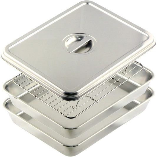 Nagao Tsubame Sanjo Square Bat Lid Net L Size Set for Preparation 18-8 Stainless Steel 15 Pieces Made in Japan