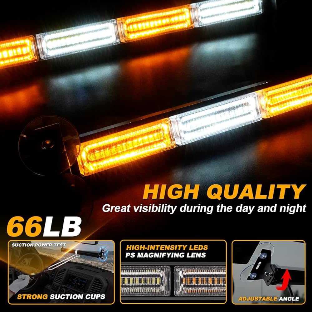 LRTER 2 Inn 1 Emergency Strobe Transportation Advisor Light Bar Amber White Warning Care Safety Interior Interior Dash Light Emergency Light Truck Construction 2x17.7 Amber/White