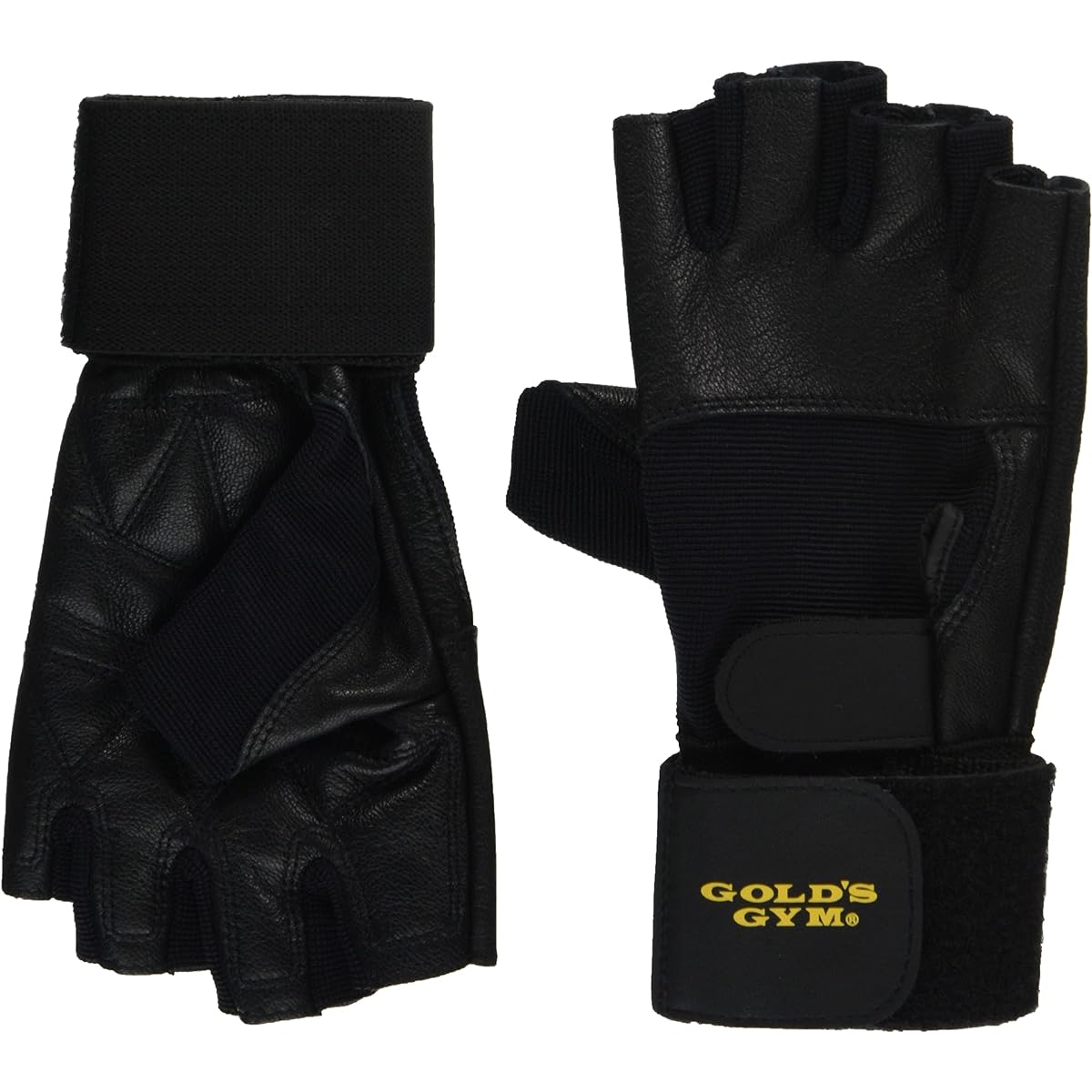 GOLD`S GYM EX Ultima Leather Gloves G3433 Men's Weight Training Gloves with Integrated Wrist Wrap