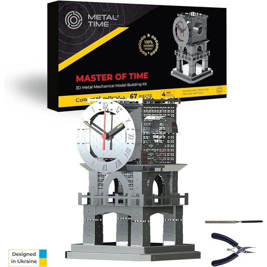 METAL-TIME, 3D Model Clock Kit, 3D Puzzle Clock, Steel 3D Metal Puzzle, Clock Model Kit for Adults Master of Time, Functional Clock with Fluorescent Arrows, Candle Place by Metal Time