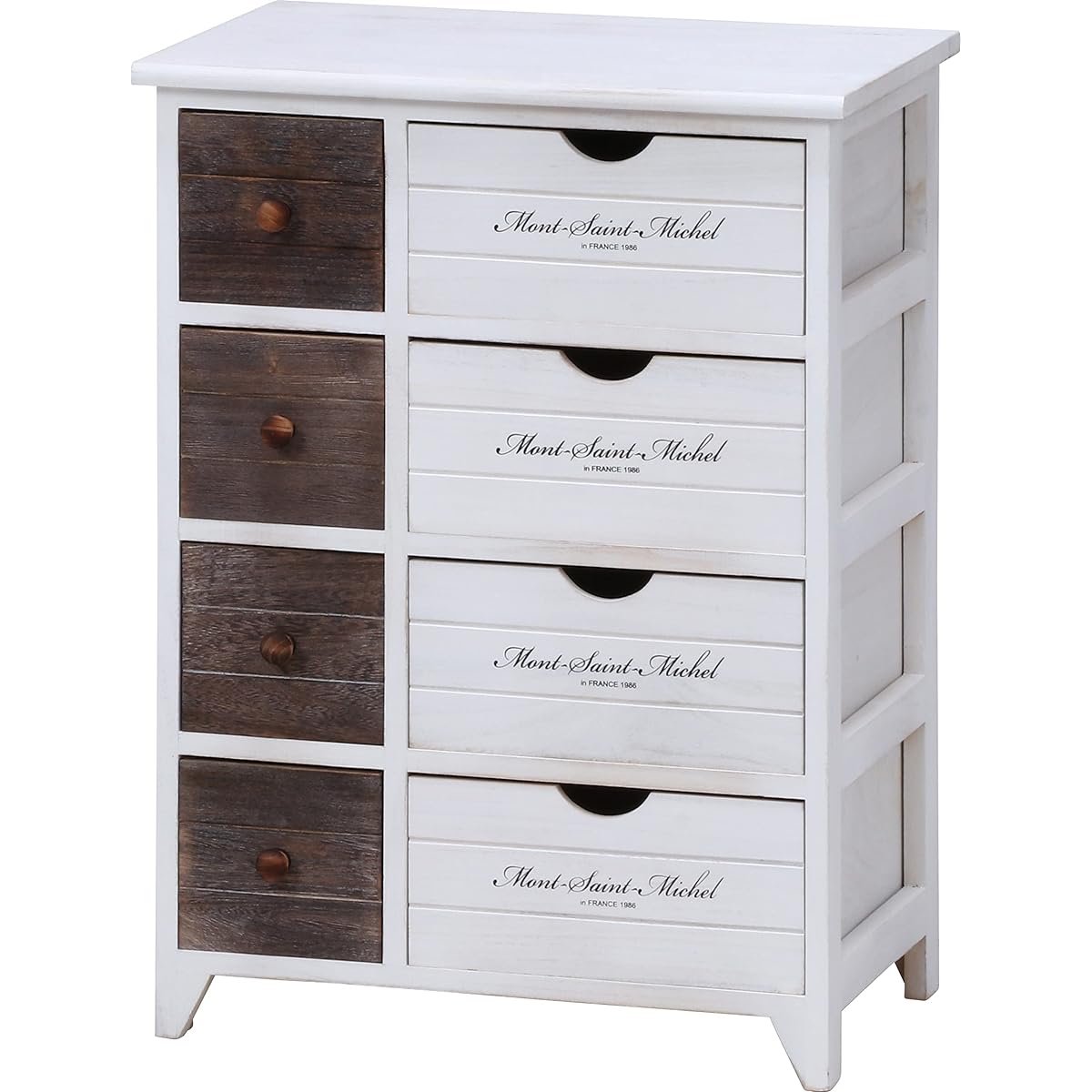 Fuji Boeki Chest of drawers 4 tiers Width 52cm x Depth 32.5 x Height 71cm White wash Storage shelf 8 drawers Antique Country style Finished product Michelle 38046