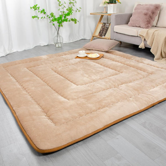 JEMA Kotatsu Futon, Kotatsu Mat, Kotatsu Mat, Rug, Rug, Rug, Carpet, Extra Thick, Hot Carpet Compatible, Heat Storage, Square, 2 Tatami Mats, Non-Slip, Warm, Warm, For Winter, Non-slip, Fluffy, Living Room, Approx. 185x185cm, Light Beige