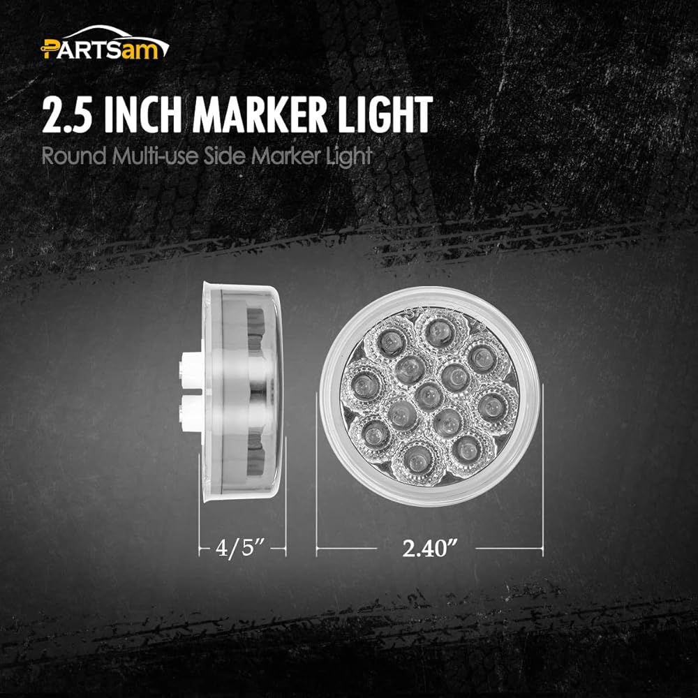 PARTSAM Minira Flex Red Red Clear Lens Side Indicator LED Marker Clearance Track Light 2 Standard Pins Sealed Facet 2.5 inch Round LED Trail Light ID Light Light Light Light 13 Diode Light