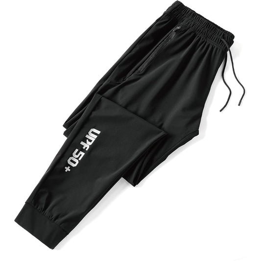 [YUSHOW] Men's Jersey, Cool to the Touch, Jogger Pants, Impressive Stretch Pants, Quick Drying, Lightweight, Active Pants, Summer, Sweatshirt, Lower Ankle Pants, Training, Large Size, Gym, Fitness, Men's