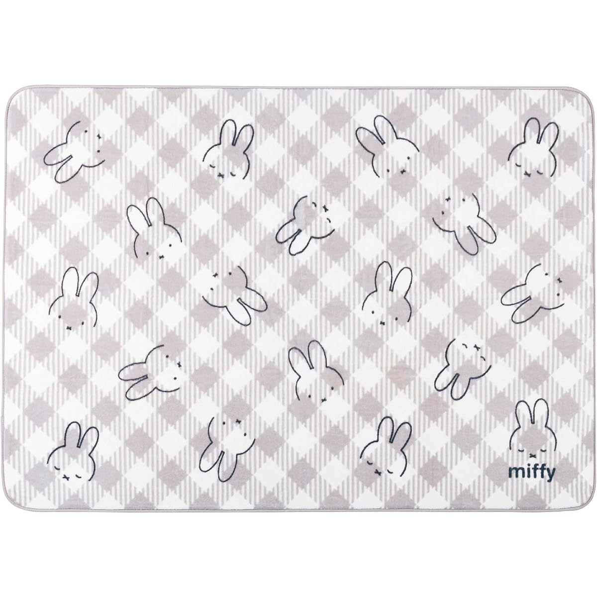Senko Miffy Checkline Rug Mat Approx. 130 x 180cm Gray Character Compatible with floor heating Cute Fluffy Soft Warm Washable 28152