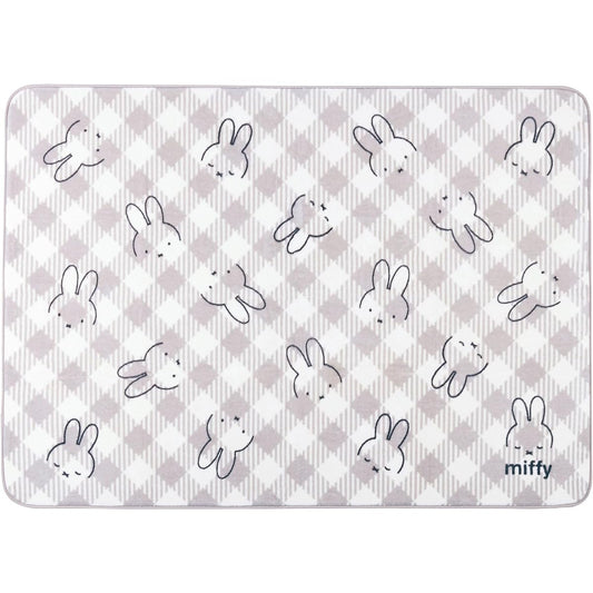 Senko Miffy Checkline Rug Mat Approx. 130 x 180cm Gray Character Compatible with floor heating Cute Fluffy Soft Warm Washable 28152