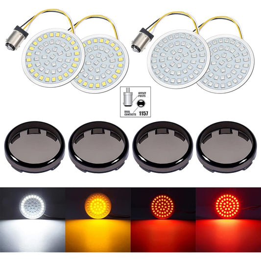 Benlari 2" 1157 Bullet Rear Front LED Turn Signal Light Kit with Smoked Lens Cover Compatible with Harley rTouring Dyna Softail Street Electra Glide Fatboy XL 2011-2017