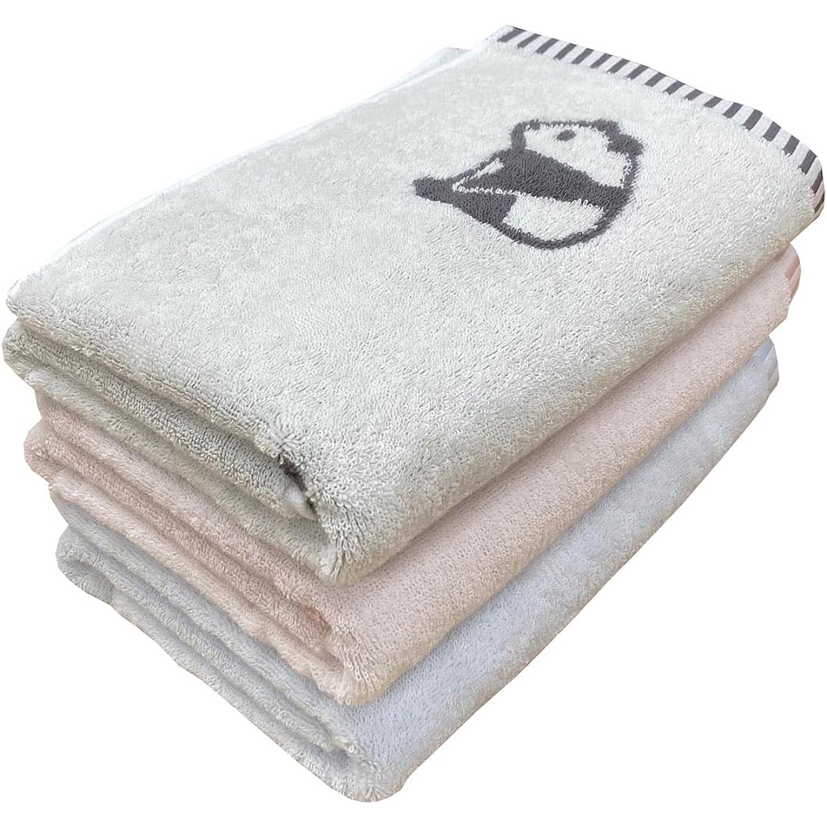 Imabari Towel Bath Towel, Set of 3, Panda Pattern, 60x120cm, 100% Cotton, Skin-friendly, Absorbent, Fluffy (3 Color Set)