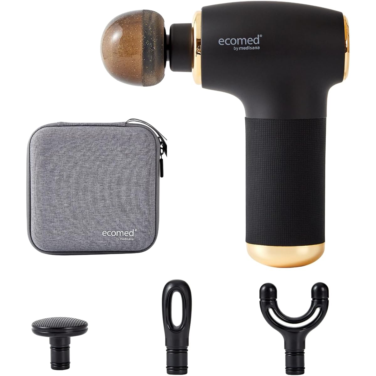 Medisana Myofascial Release Gun, Handy Gun, Massage Gun, Silicone, 4 Types of Attachments, 4 Levels of Vibration, Mini, Lightweight, Includes Pouch, Type-C Charging