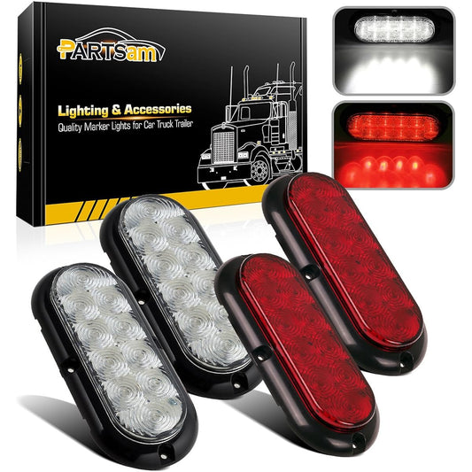 PARTSAM 4 6 -inch overler trailer tail light kit 10 LED flange mount waterproof 12V sealed RV track LED stop brake turn Reverse backup trailer Light surface implementation (red 2+2 white)