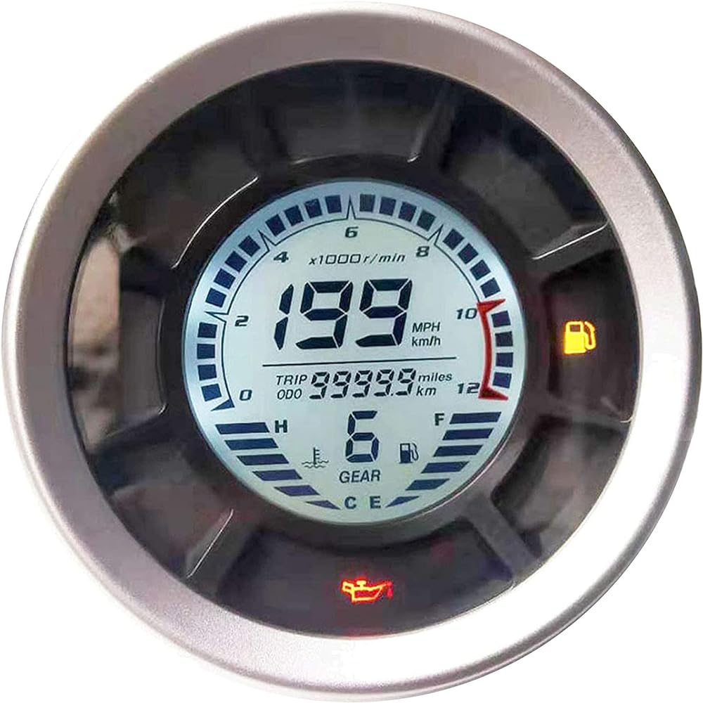 BLUERICE 6 Gear Digital Motorcycle Speedometer 199 Kph Mph Universal Speedometer Odometer Fuel Gauge Water Temperature Gauge with Mount