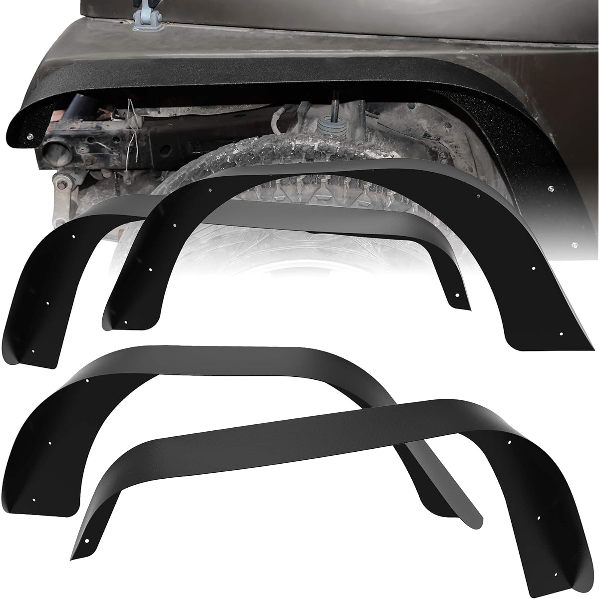 OEDRO Flat Fender Flare 1987-1995 JEEP WRANGLER YJ Off-Road Front & Rear 4-Piece Set Wheel Flare Guard Coverwell