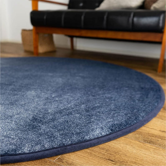 Sayan Sayan Discharge Printed Rug Mat, Curle, Round, Non-Slip, Diameter 190cm, Navy