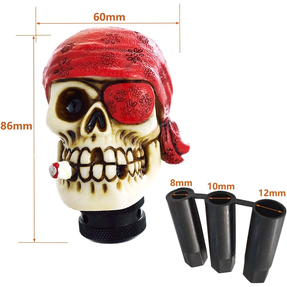LUNSOM Pirates Skull stick Gearnob Stick Stick Handle One -eyed style Transit Mission Headsifter Lever handle Configures for most automatic manual cars (red)