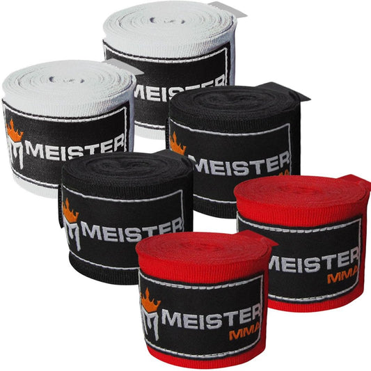 MMA Boxing Diet Genuine Meister 450cm Elastic Cotton Bandage (3 Pairs) - Red, Black, White