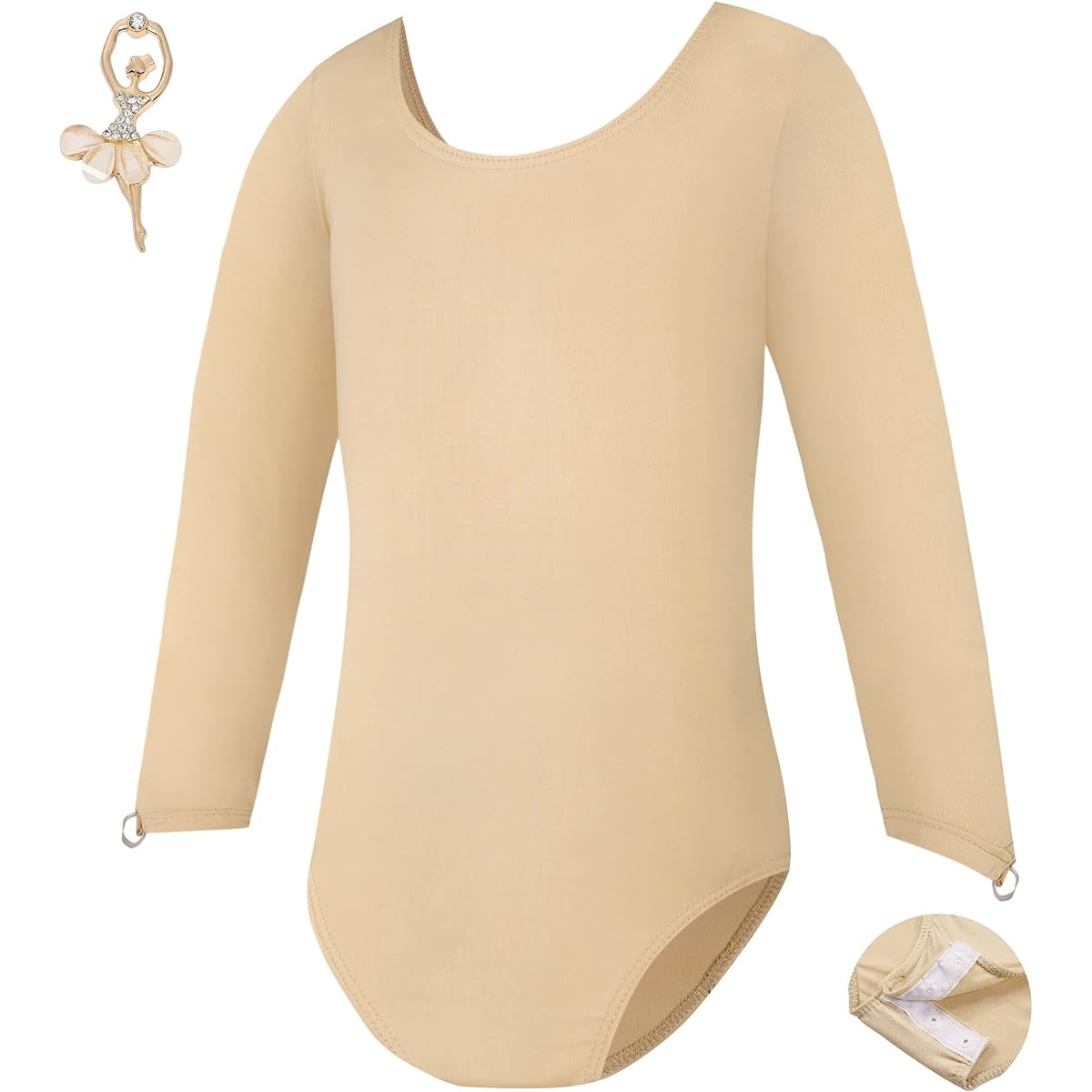 [Aigoda] Ballet Body Foundation Long Sleeve Leotard Kids Adults Underwear Ballet Inner Ballet Underwear Rhythmic Gymnastics (Beige, M (100-115cm))