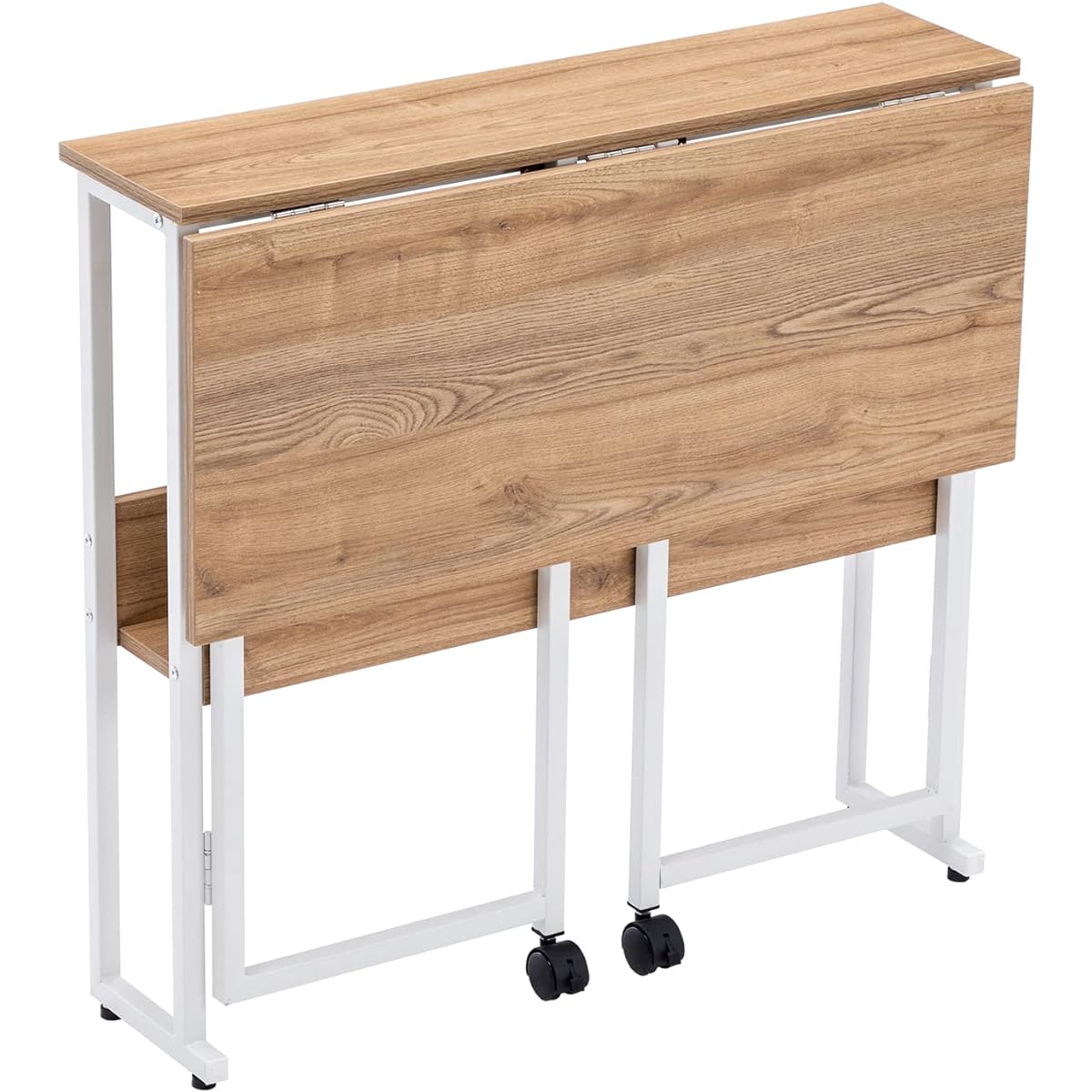 SYALEN Folding Desk Telework Desk Width 80 Depth 53 Height 75cm Space Saving Multifunctional Table Desk Compact Desk Melamine Processed Wood Monitor Arm Mountable Natural Walnut/White SLDK-01NA80A