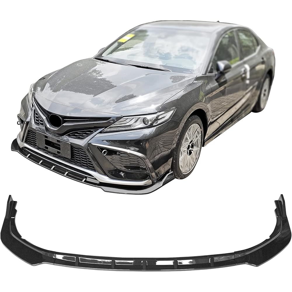 IKON MOTORSPORTS Front Bumper Lip 3 pieces 2021-2023 Toyota Kamuri SE Front bumper lip spoiler spritter guard IKON style PP polypropylene gross black