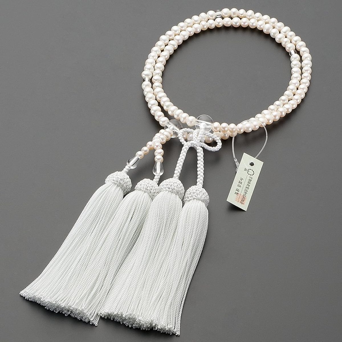 Buddhist altar shop Takita Shoten Prayer beads Jodo Shinshu authentic rosary beads for women Freshwater pearl (white) Genuine crystal made 8 inches Pure silk head tassel ]