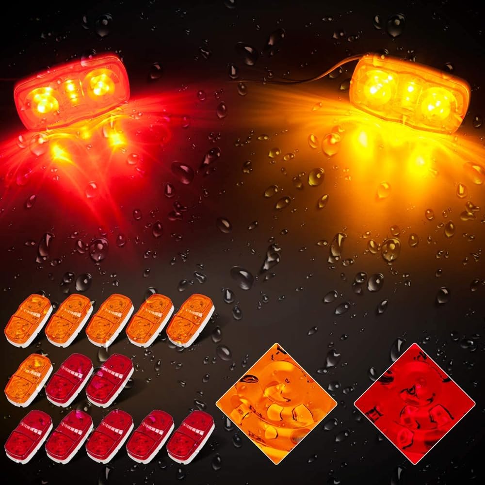LIMICAR Trailer Marker LED Light Double Bulls Ai LED Trailer and Side Marker Light Red 7 + Amber 12LED Light Trailer Side Marker LED Light Truck