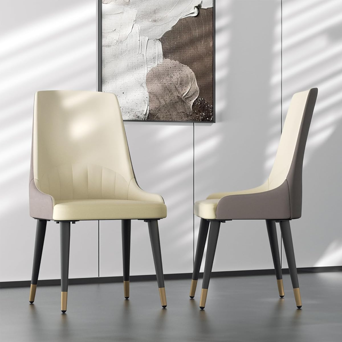 UNHO Dining Chair Set of 2 with Arms Leather Stylish Living Chair for Single Person Ergonomics No Fatigue Cute Dining Chair Backrest Comfortable White Simple Modern Kitchen Living