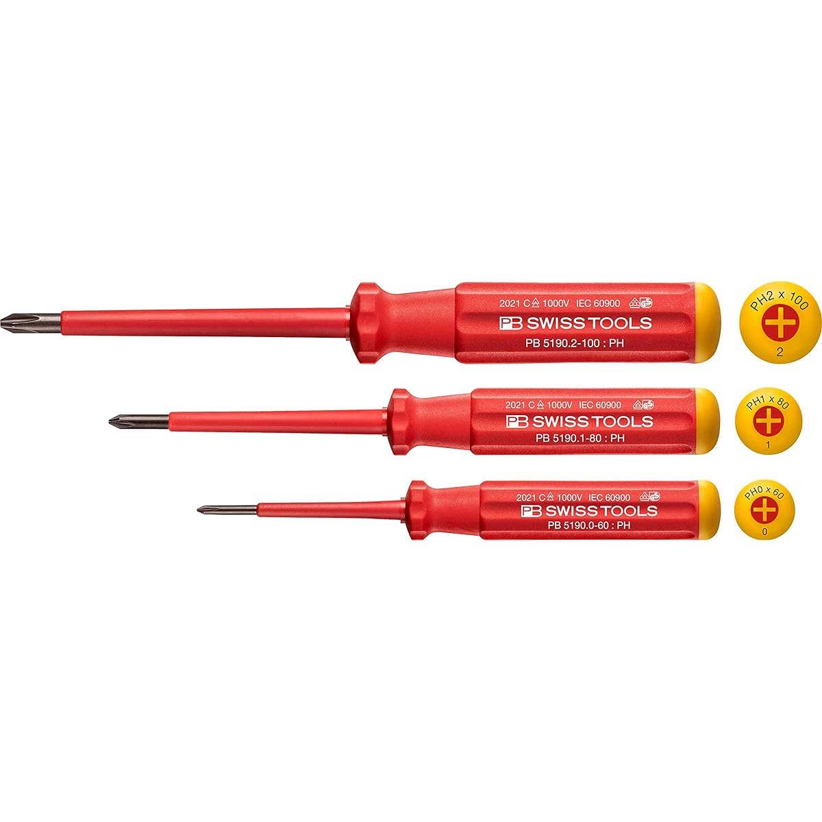 PB SWISS TOOLS 3 Piece Swiss Grip Classic Type Insulated Phillips Screwdriver Set Paper Box 5548.CBB