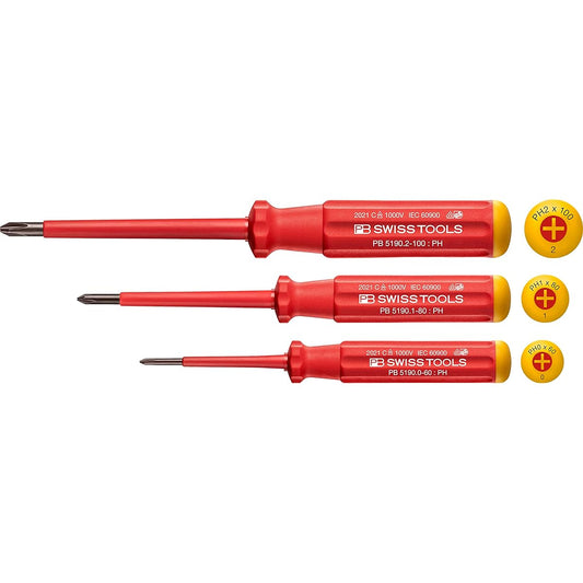 PB SWISS TOOLS 3 Piece Swiss Grip Classic Type Insulated Phillips Screwdriver Set Paper Box 5548.CBB