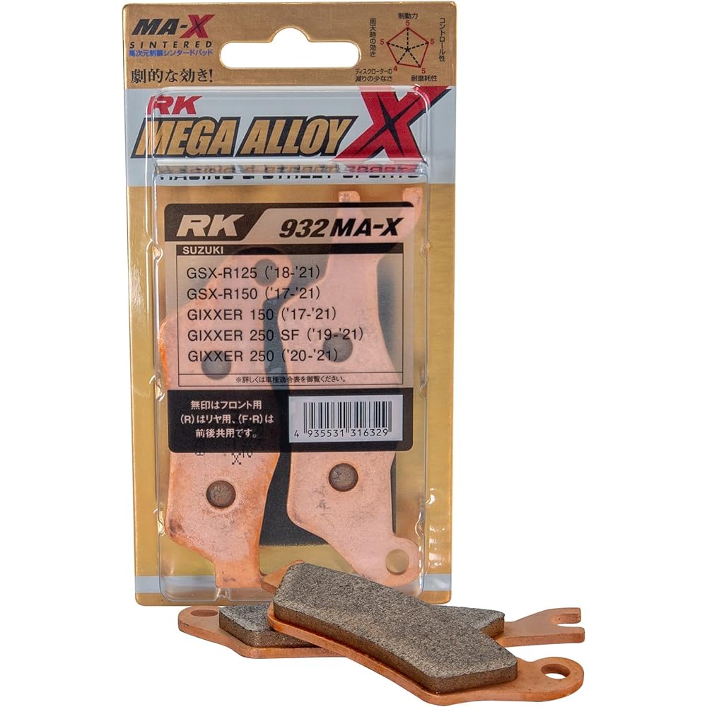 RK Brake Pad Mega Alloy [SUZUKI] GSX-R125 ('18-'21), GSX-S125 ('19-'21), GIXXER 250 SF ('19-'21) Front etc. Motorcycle 2-wheel 932MAX