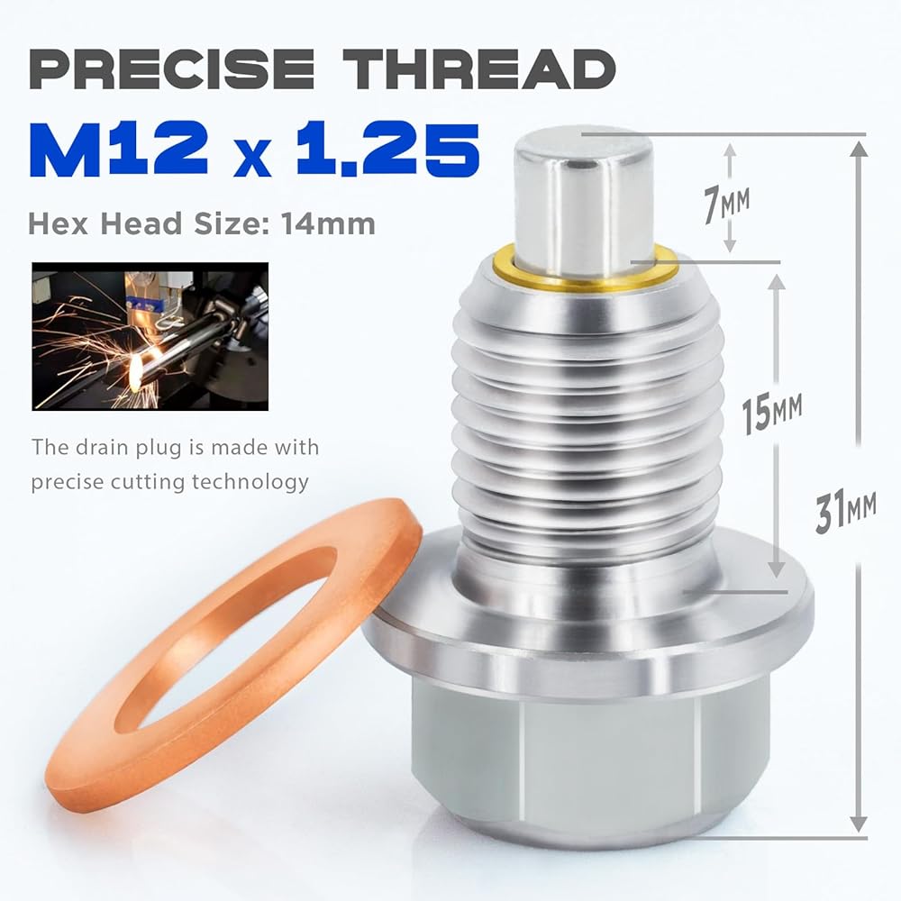 KEEROARIN M12 x 1.25 magnetic oil derin plug stainless steel oil pand lag copper oiled lain plug -in plugket oil replacement oil pand lag replacement engine replacement engine oil