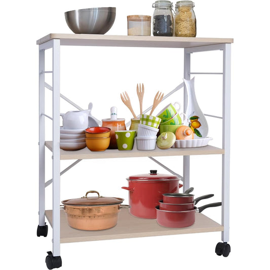 ybaymy Kitchen Wagon, Steel Rack, Kitchen Rack, Metal Rack, 3 Tiers, Width 60 x Depth 40 x Height 75 cm, Storage Shelf, Range Stand, Range Board, Kitchen Board, Wood Grain, Slim, Space Saving, Comes with Casters, Easy to Move, Natural