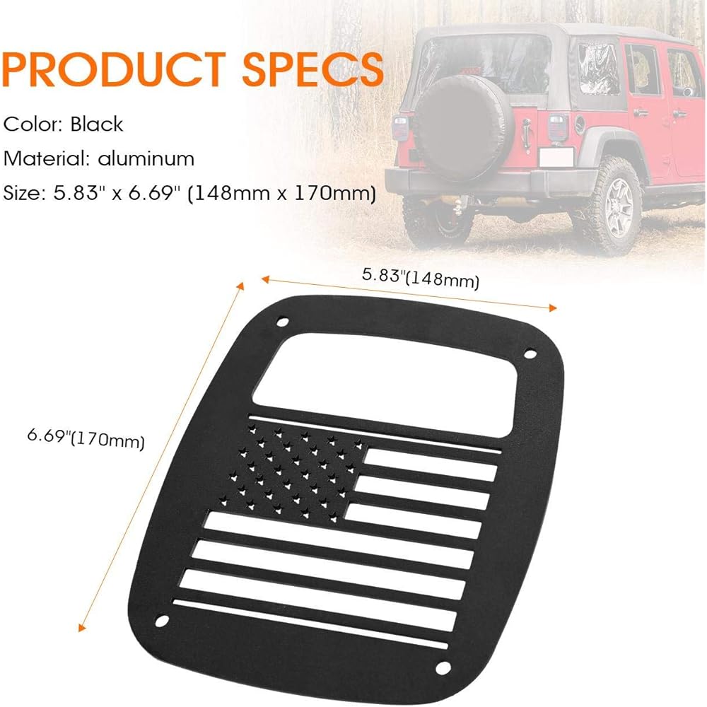PARTOL Black Exterior Rear Tail Light Guard Cover Shade Hollow Out Jeep Langler 1987-2006 TJ YJ QP0B00L50U8