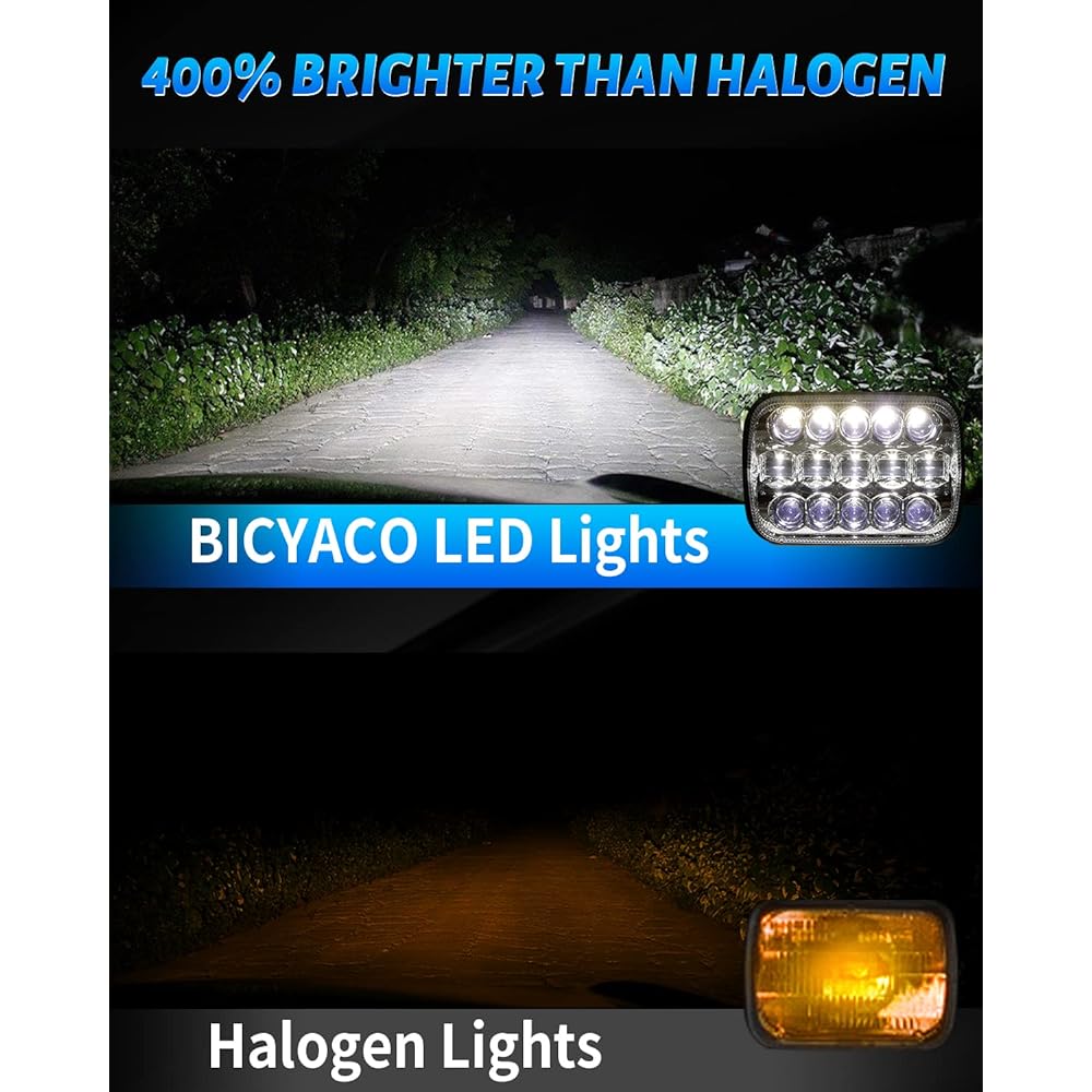BICYACO DOT 110W 5x7 7x6 inch LED headlights HI/LED LED Shield Beam Beam Lamp Jeep Langler YJ Cerocy XJ XJ Kenworth T300 1997-2010 H4 Plug H6054 H5054 6052 (Black)