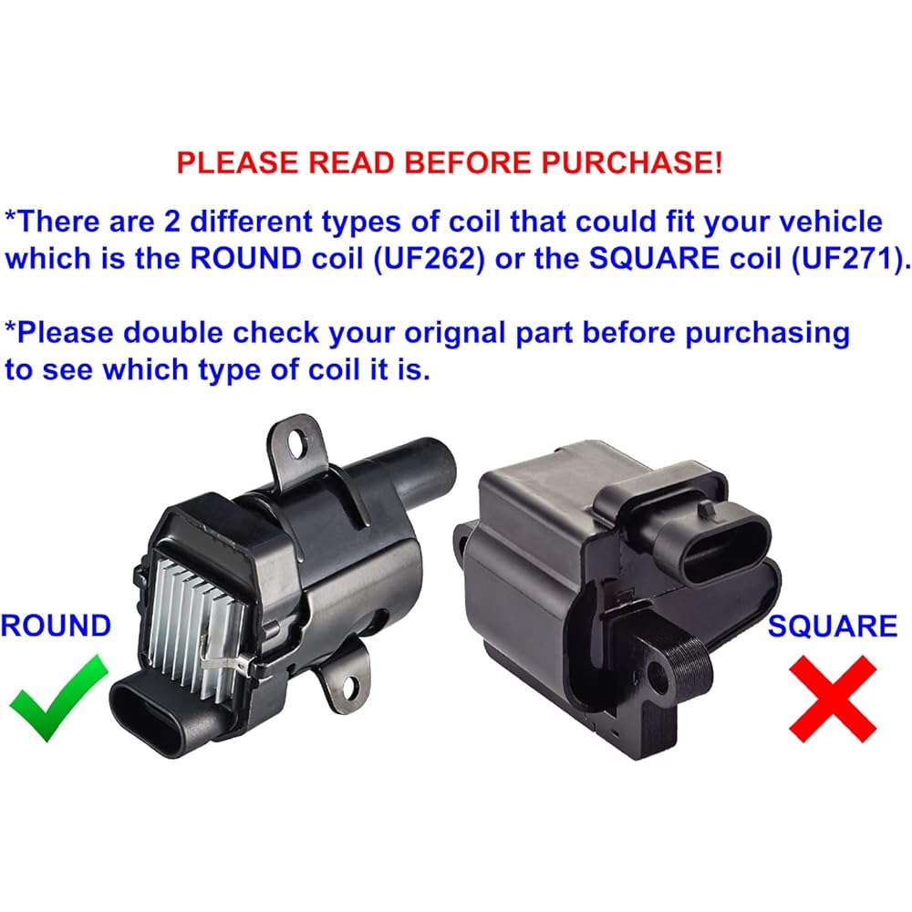 ENA Round Ignition Coil Pack 8 Pieces Set Chevrolet GMC Silverado 1500 2500 Taho Sabban Express Sierra Savana Ucon XL Escalade V8 4.8L 5.3L 5.0L D585 C1251 19005218 UF262 UF262 Replacement