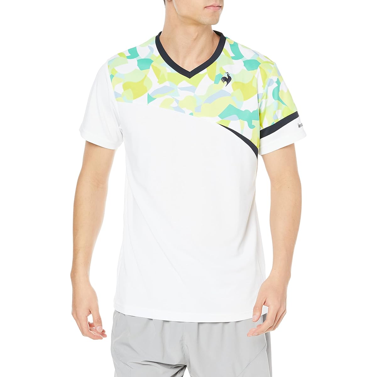 [Le Coq Sportif] Short Sleeve Game Shirt, All Over Pattern, Tennis Practice Match, JTA, Sweat Absorbent, Quick Drying, UV Protection (UPF50+), Thermal Cooling