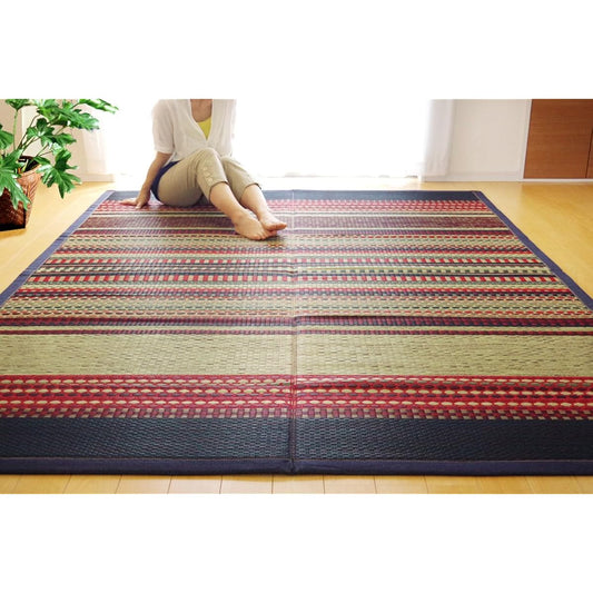 Ikehiko Igusa Rug Carpet Domestic Ethnic Style "DX Denim Ralph" Blue Approx. 191 x 191 cm (Backing: Non-woven fabric)