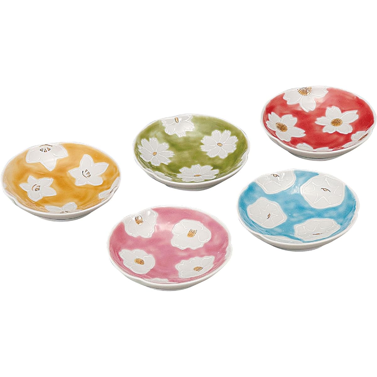 Kutani ware 3.3 plates set (set of 5) White five-flower K4-98