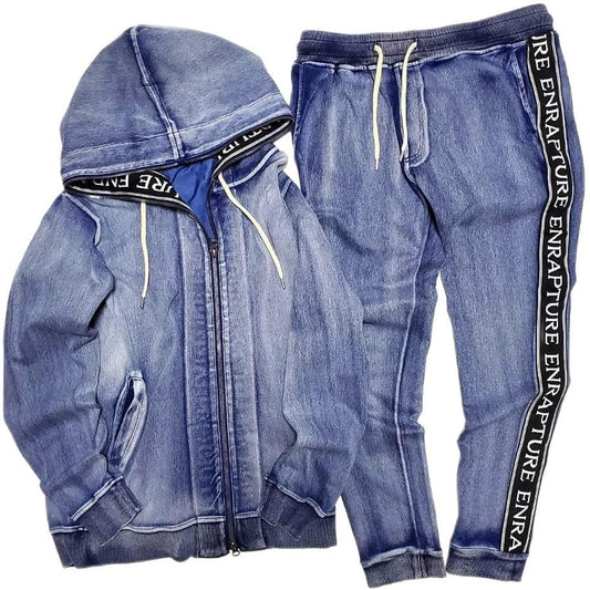 [NORUCA] Stylish sweatshirt that can be worn outside, set up, cut denim, stylish LOGO tape or 1 line sweatshirt