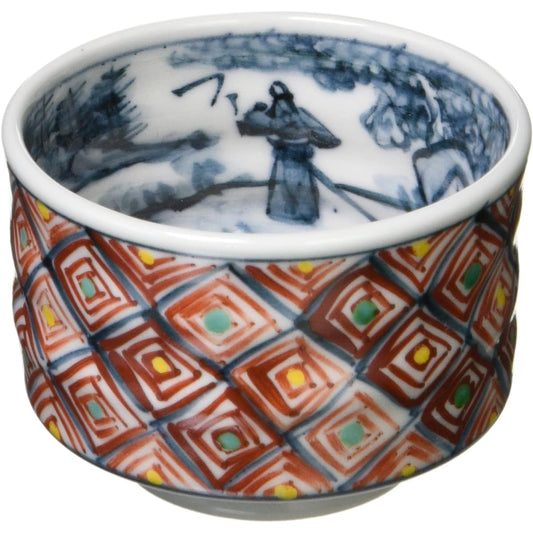 Kyoto ware, Kiyomizu ware, sake cup, ochoko, sake cup (in wooden box), red lattice, Rokusai kiln, 60th birthday celebration, Respect for the Aged Day, gift GRE384