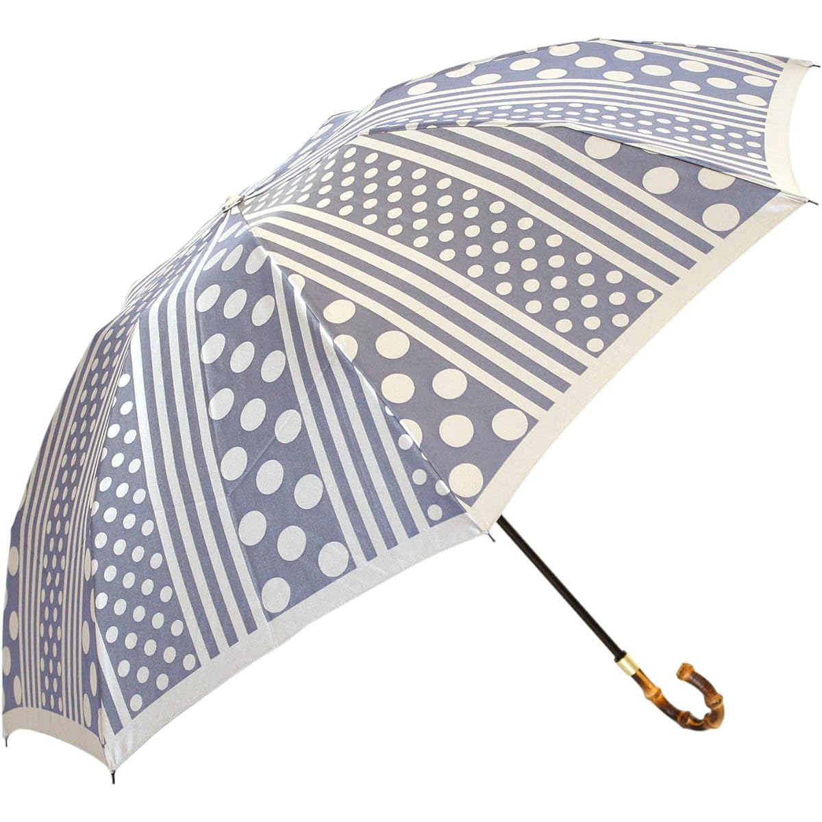 Makita Shoten Co., Ltd. Women's Folding Umbrella Mini Kirie Dots and Stripes (Navy) Luxury Koshu Ori Made in Japan 13660206