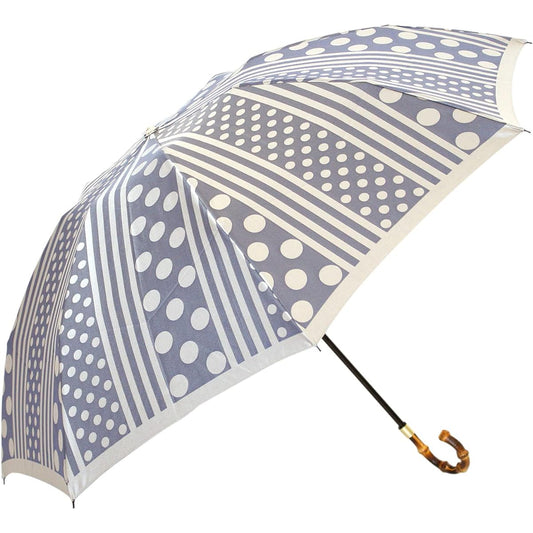 Makita Shoten Co., Ltd. Women's Folding Umbrella Mini Kirie Dots and Stripes (Navy) Luxury Koshu Ori Made in Japan 13660206