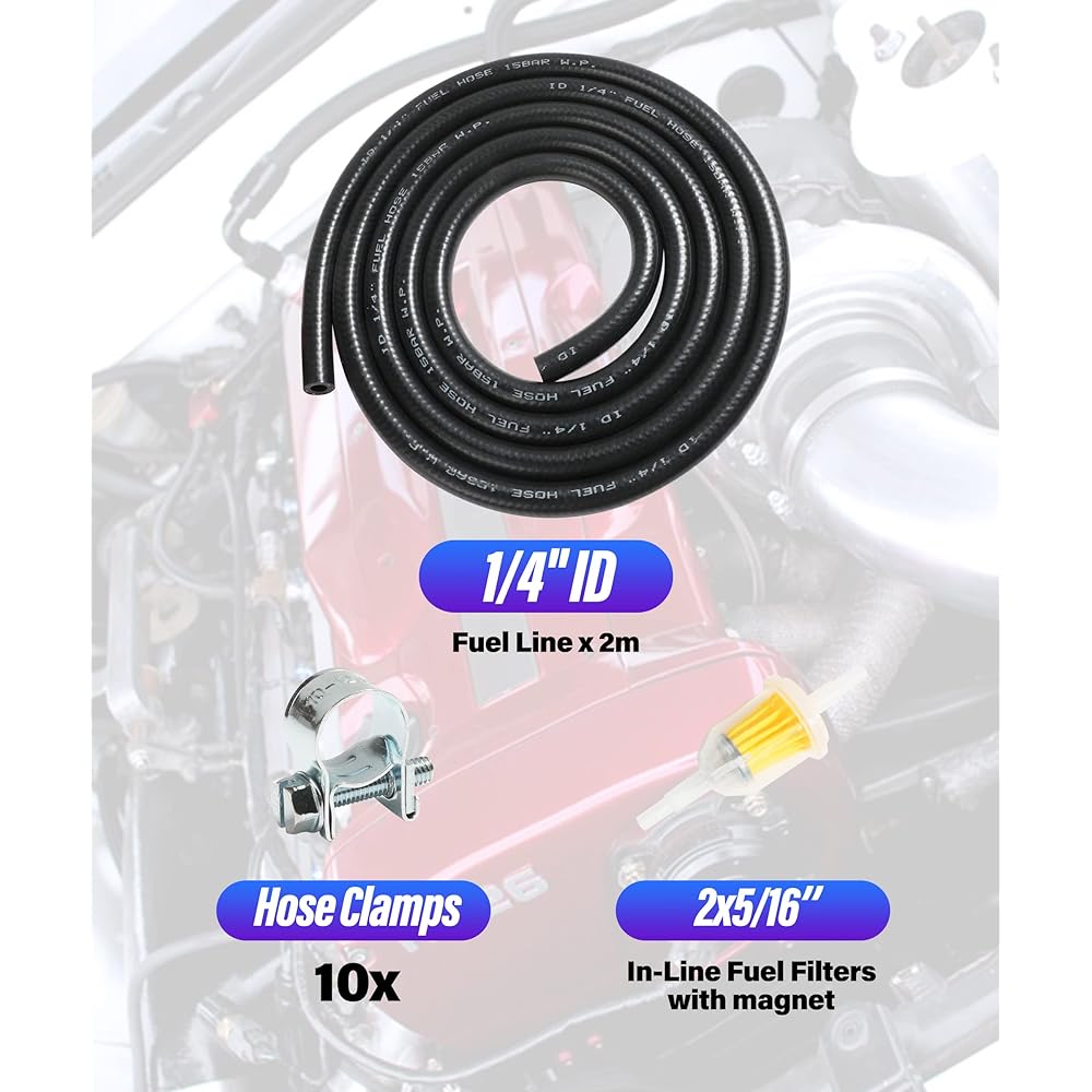 ESEWALAS 1/4 inch 5/16 inch ID fuel line kit 6 -foot fuel line + 2 gas -inline fuel filter Magnet + 10 adjustable mini fuel hose clamp fuel fuel fuel fuel fuel lines with replacement (1/4 inch (1/4 inch) (1/4 inch) 6mm)