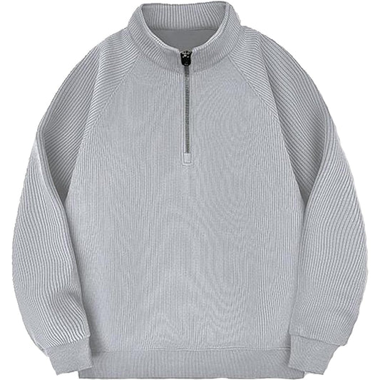 [XINYIJ] Men's Sweatshirt, Half Zip, Long Sleeve T-Shirt, Men's, Stylish, Loose, Cotton, Plain Sweatshirt, Men's, Large Size, Spring, Summer
