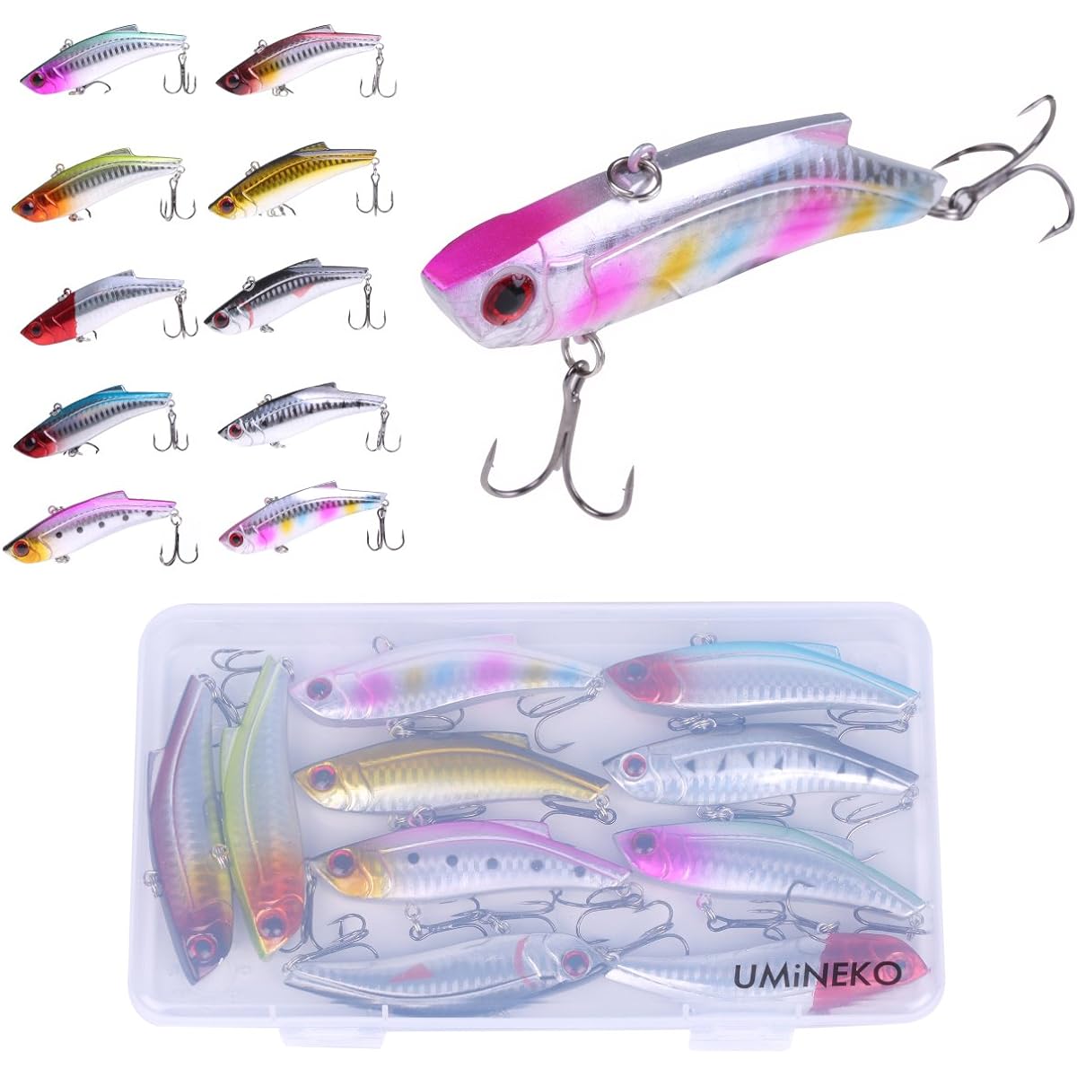 Umineko (UMiNEKO) 9cm 35g Set of 10 Vibration 90mm NKVB007 KEEP Range Vibration Lure Case Seabass Blue Black Pearl White etc.