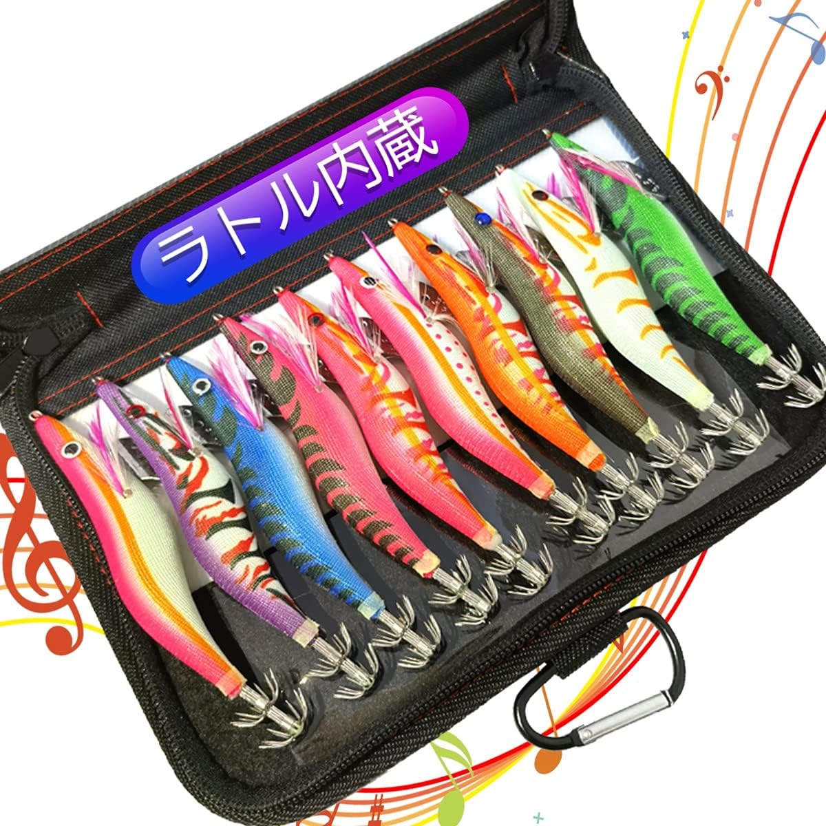 Egi Squid Fishing Lure Built-in Rattle Full Body Luminous Set of 10 Luminous Needle Tip Luminous Float Squid Octopus Fishing Bomber Hook Eging Lure Size 2.5, Size 3, Size 3.5, Case Included [Authorized Dealer Su Jiac]